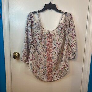 Rewind off the shoulder white red and blue blouse